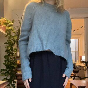 Rachel Comey Light Blue Cashmere-Like Cropped Sweater with Puff Sleeves